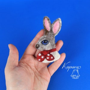 Easter bunny brooch, rabbit jewelry pin, needle felted wool accessory, miniature bunny badge