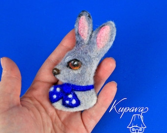 Rabbit mini pin, needle felted miniature, bunny brooch badge, kid girl cute Easter gift