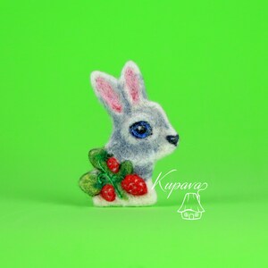 Animal rabbit brooch Bunny rabbit pin miniature Woodland animal jewelry Needle felted wool brooch Easter basket stuffer Eco friendly gift