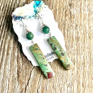 Ruby Zoisite Rectangular Dangle Earrings