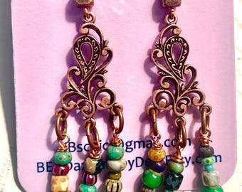 Vibrant Copper Picasso Chandelier Earrings