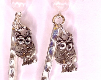 Sterling Silver Owl Tag Gemstone Earrings