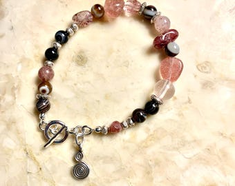 Strawberry Quartz, Sardonyx, and Sterling Silver Souffle