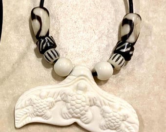 Whale Tail Hand Carved Pendant Leather Unisex Necklace