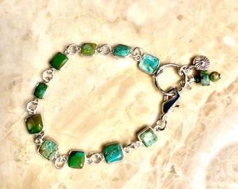 Green Turquoise Sterling Silver Bezel Southwestern Bracelet