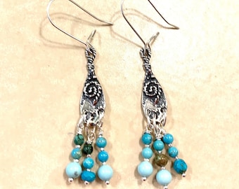 Turquoise Chandelier Bead Earrings Artisan Crafted Links