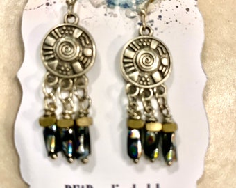 Silver Ethnic Beaded Chandelier Earrings