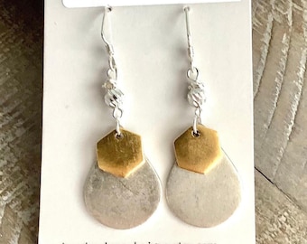Two Tone Antique Silver and Gold Dangle Earrings