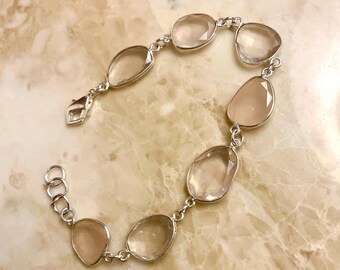 Rose Quartz Sterling Silver Adjustable Link Bracelet