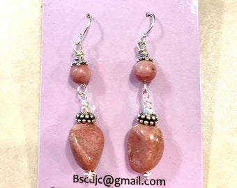 Pink Rhodonite Sterling Silver Earrings