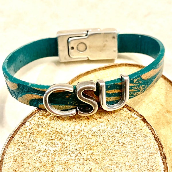 7 1/2” CSU Green and Gold Leather Bracelet