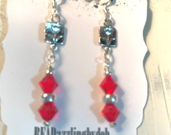Red Tulip Bouquet Sterling Silver Earrings