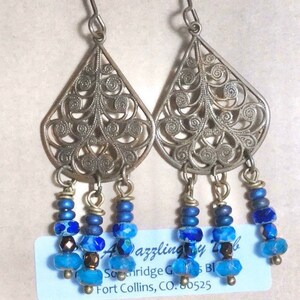 Teardrop Filigree Antique Brass Chandelier Earrings