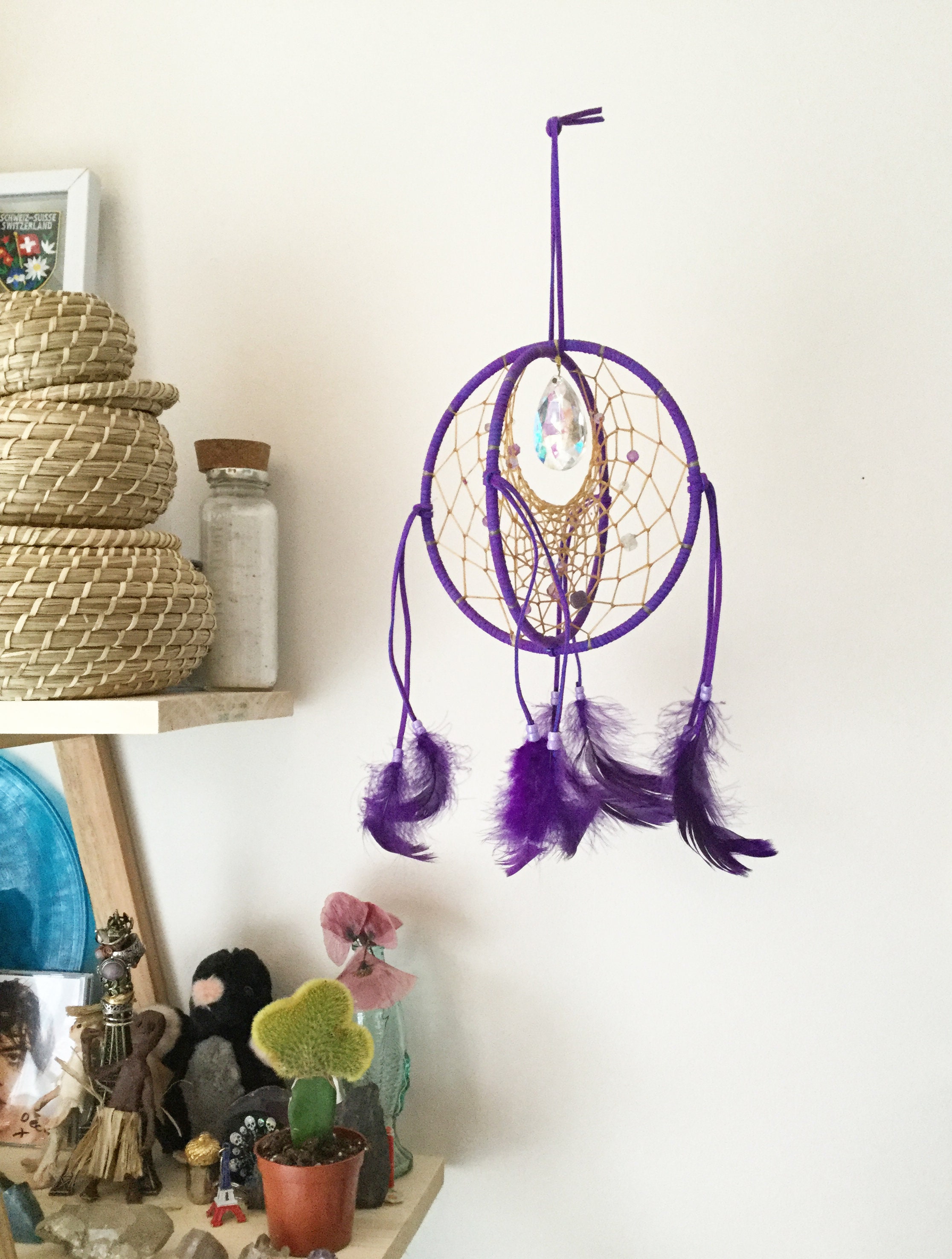 Antique Crystal Double Dream Catcher / Dreamcatcher / Purple Etsy