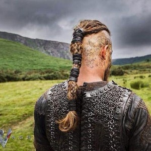 Warrior hair band Ragnar Loðbrók Vikings medieval black leather hairband 2 pieces image 5