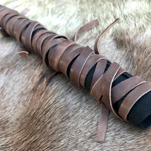 Langes Haarband aus Leder Vikings Warrior Björn Eisenseite Schwarz Bild 1