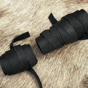 Warrior hair band Ragnar Loðbrók Vikings medieval black leather hairband 2 pieces image 2