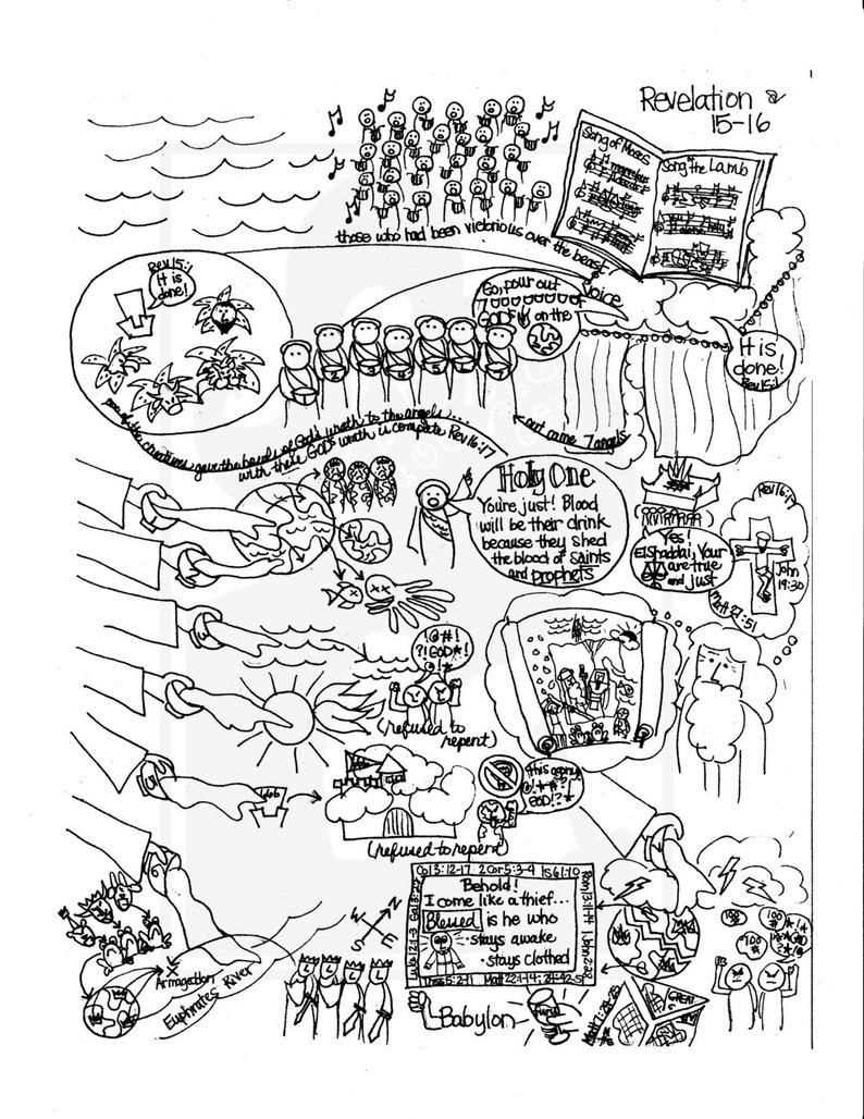 Bible Doodle Study Guide for Revelation 1516 the 7 Angels With the 7 Bowls of God's Wrath Etsy