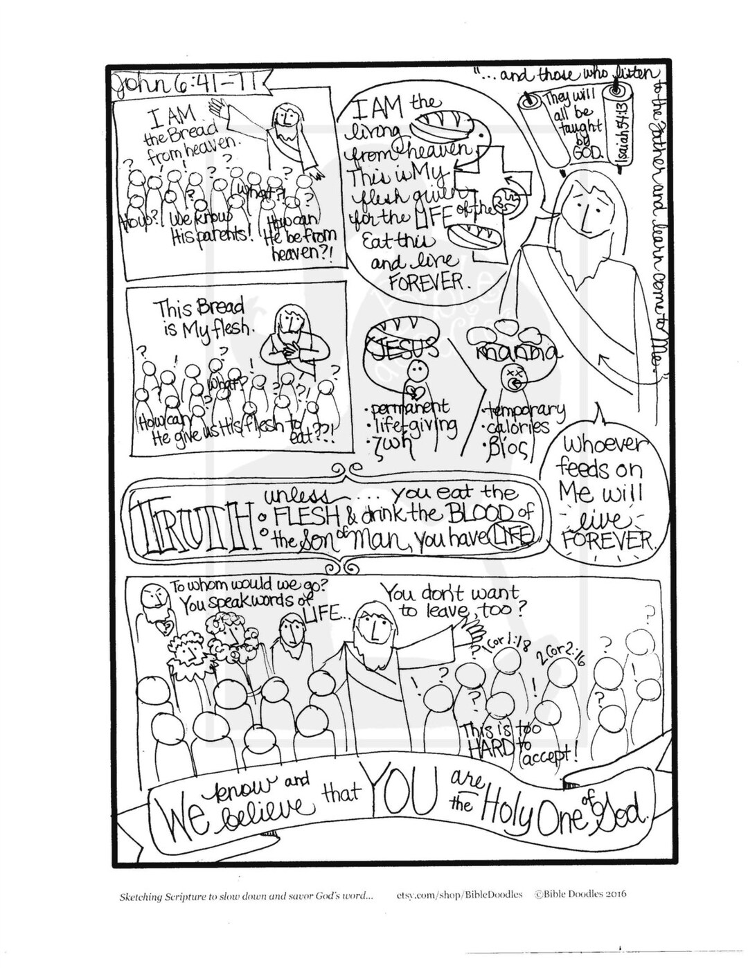 Bible Doodle Study Guide for John 6:41-71- the Flesh and the Blood - Etsy