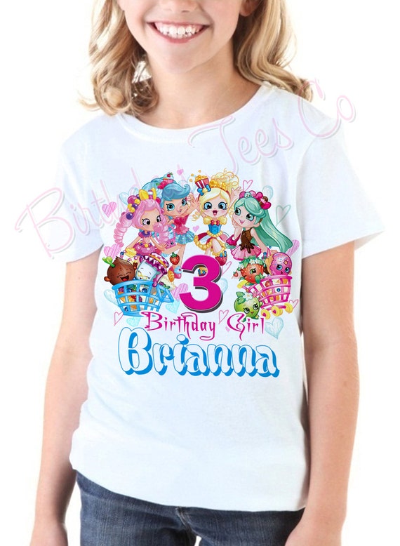 NEW PERSONALIZED SHOPKINS BIRTHDAY T SHIRT PARTY FAVOR TEE ADD NAME AND AGE 