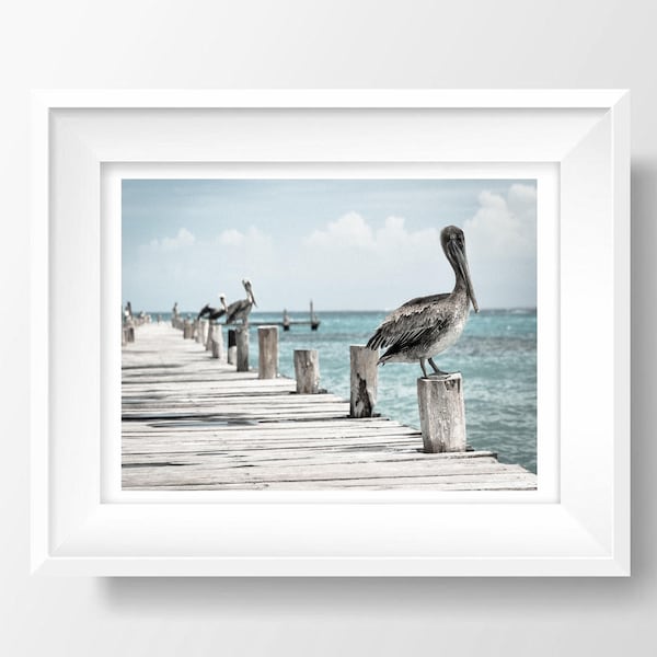 Pelicans on a Fishing Dock Pier Minimalist Wall Art Decor Printable Digital Print Photo printable gift Photograph Instant Download Poster