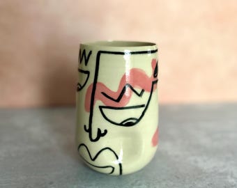 Line Drawn Face Tumbler; Gift for her; Mother’s Day; Secret Santa gift; Christmas gift; unique ceramics