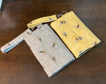 Bumblebee Wrist Wallet - Small zipper wallet - Small zipper pouch for purse - Phone wallet - zipper wallet - phone bag - phone wallet case