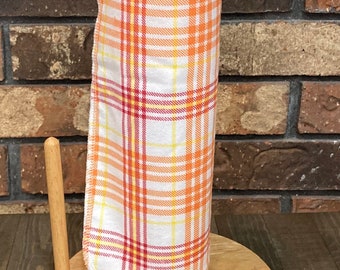 Orange Plaid Flannel Cloth Paper Towels - Reusable Kitchen Napkins, Set of 12