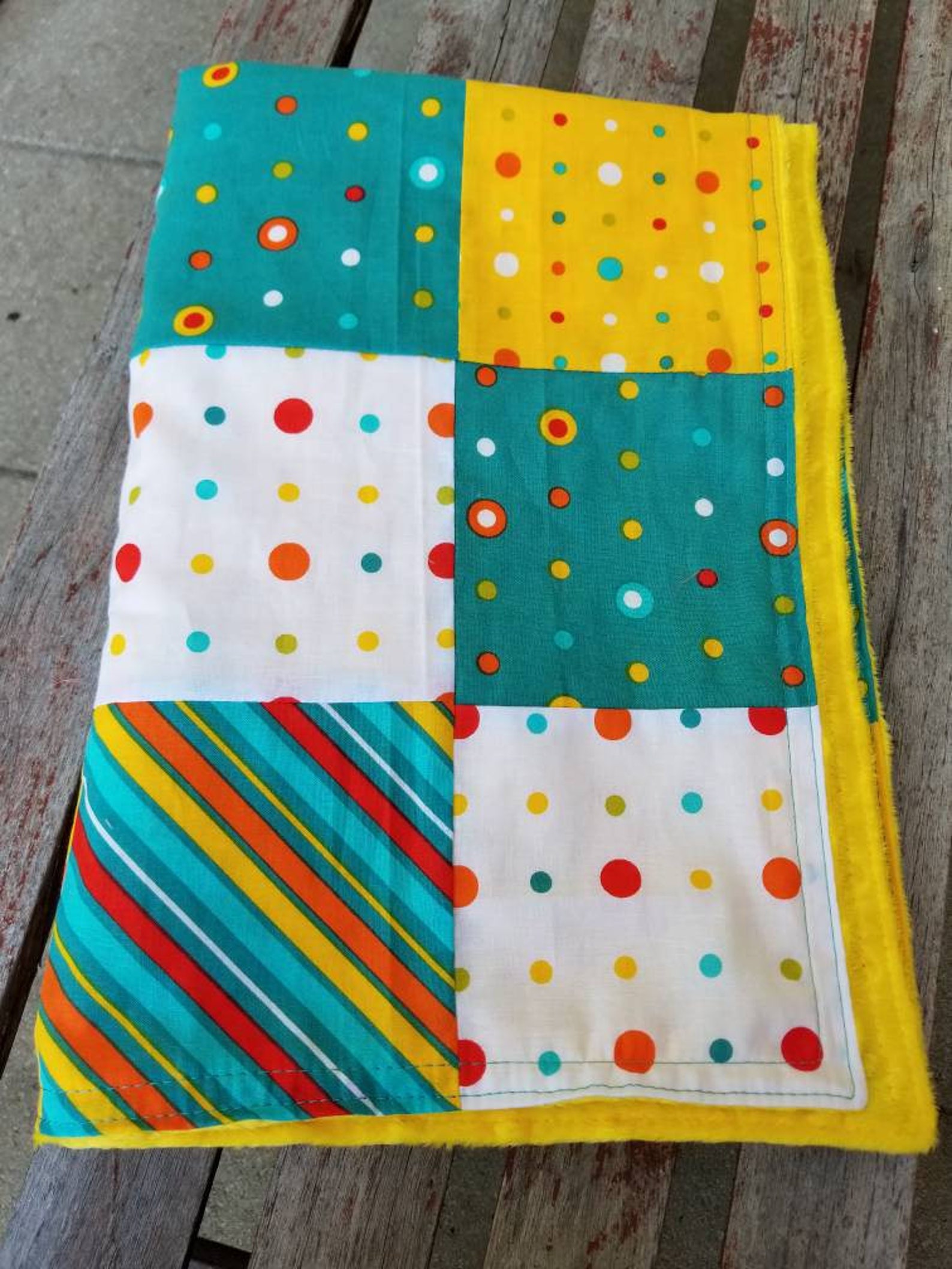 Minky blanket patchwork blanket green yellow blanket Etsy