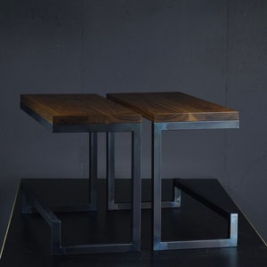 Minimalist Counter Height Bench in Hardwood and Steel - pictured in Walnut