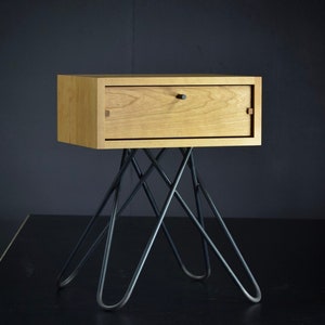 cherry end table with drawer, mid century end table, industrial end table, mid century nightstand with drawer,  &quot;Crossleg End Table&quot;