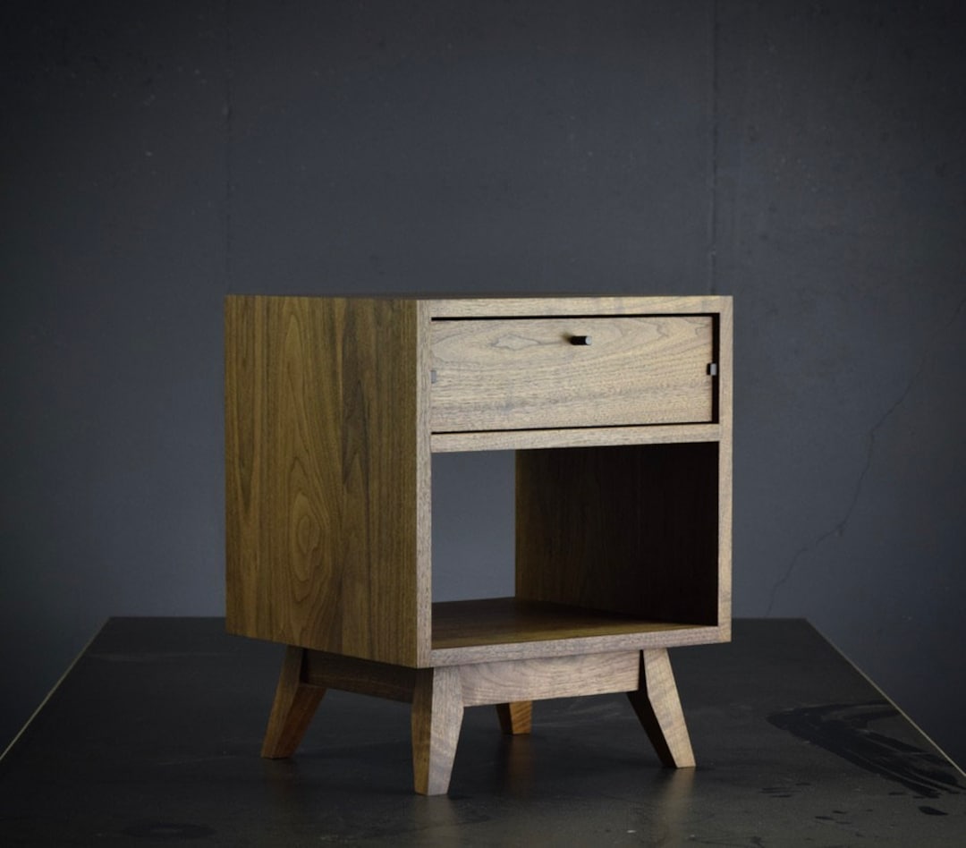 Mid Century End Table With Drawer and Shelf - Tapered Wooden Leg - Etsy
