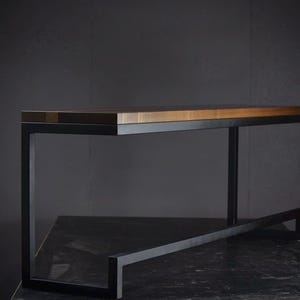 Minimalist Counter Height Bench in Hardwood and Steel - pictured in Walnut
