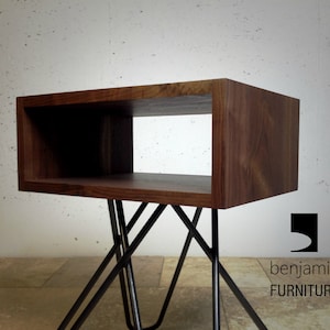 the &quot;crossleg&quot; mid century end table, mid century modern end table, walnut end table, industrial end table and nightstand