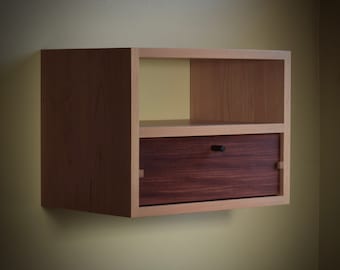 Dovetailed Floating Nightstand with Drawer - shown in cherry and padauk