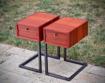 minimalist nightstand, minimalist end table, pictured in padauk