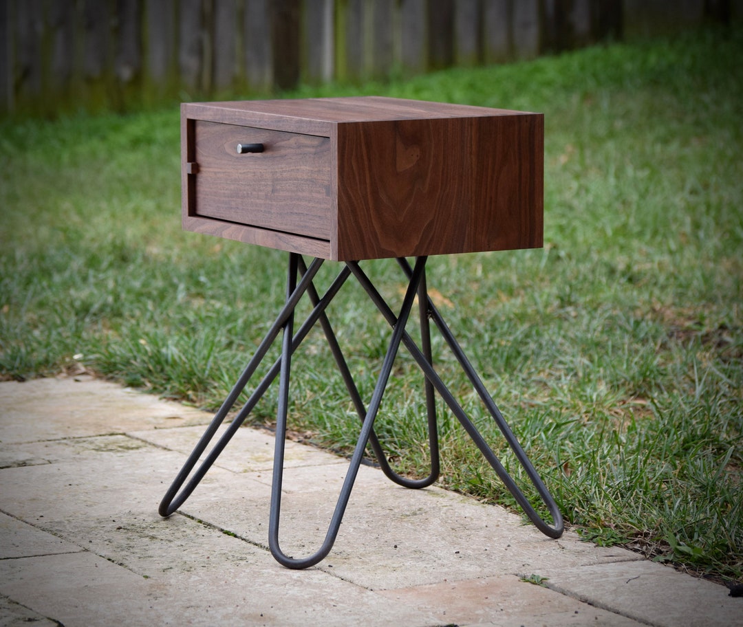 Walnut End Table Mid Century End Table Industrial End Table Etsy