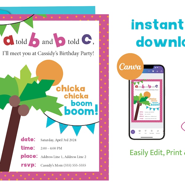 Chicka Chicka Boom Boom Birthday Invitation Downloadable Template