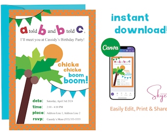 Chicka Chicka Boom Boom Birthday Invitation Downloadable Template - Orange