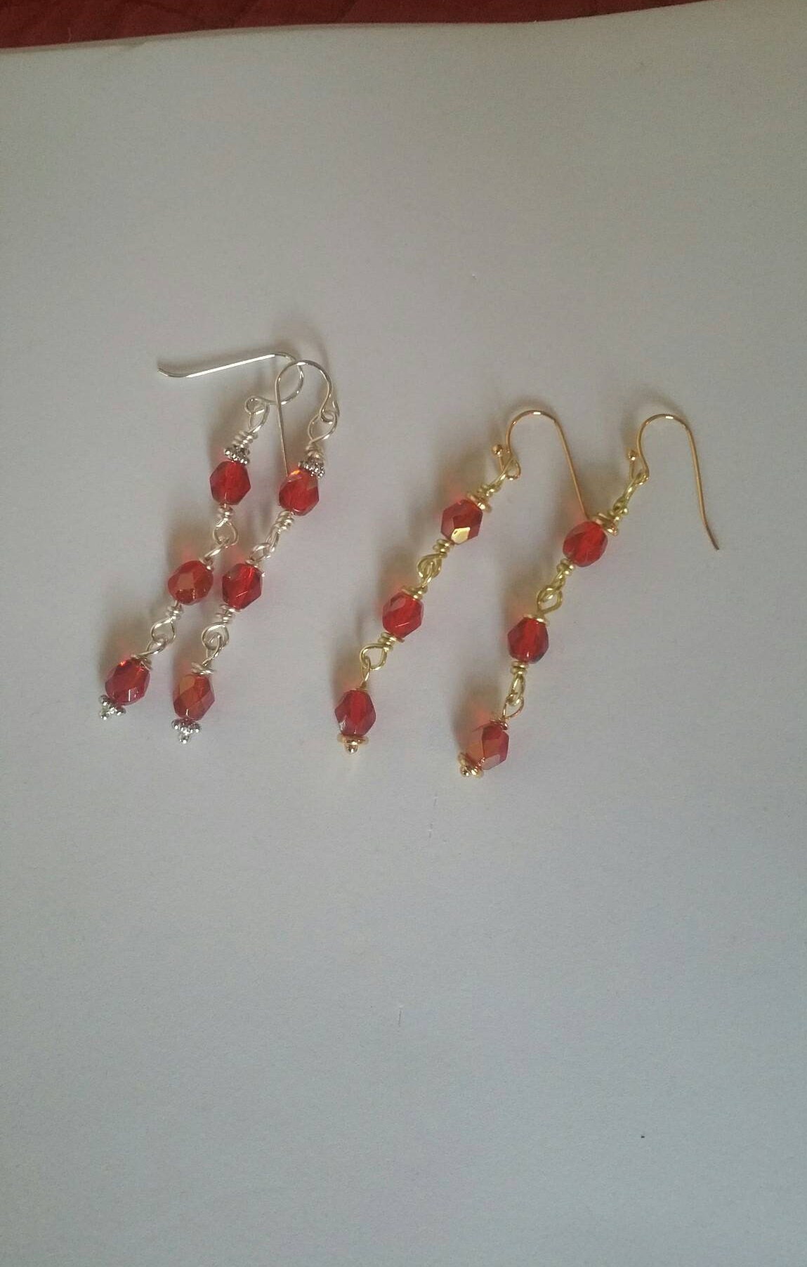 0427-Red Dangle Czech Glass Fire Polished Earrings Silver or | Etsy