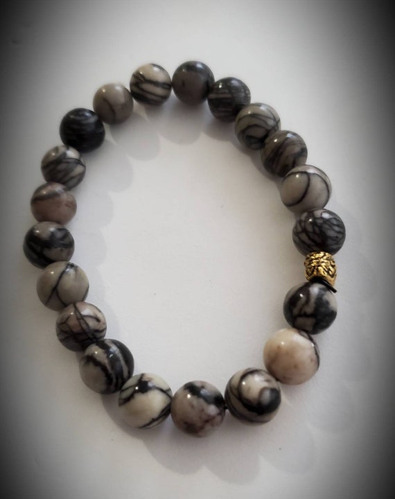 0739 gemstone Black water jasper 10 mm great for a man or Etsy
