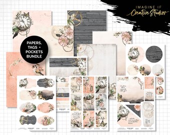 Clockwork Romance Bundle | A4 Papers,Tags,Pockets | 3Quarter Designs | Junk Journal | Digital Scrapbook Paper | Printable | Digital Download