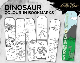 Dinosaur Bookmark Colouring In | Kids Activities | Digital Download | Quarantine and Holiday Activities for Kids | Printables | Colour in