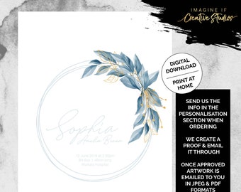 Atlantic Floral Wreath Nursery Birth Print | Digital Download | Personalised | Printable | Birth Detail Print | Print at Home | DIY Printing
