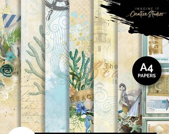 Beach House | A4 Papers | 3Quarter Designs | Junk Journal Papers | Digital Scrapbooking Papers | Printable | Digital Download