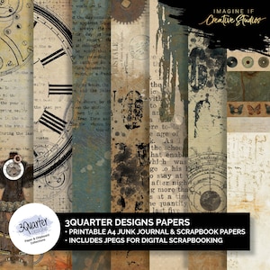 Melange Mecânica | Papéis A4 | Projetos 3Quarter | Artigos de periódicos indesejados | Papéis para scrapbooking digital | Imprimível | Download digital