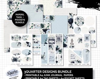 Dark Beauty Bundle | A4 Papers + Tags + Pockets | 3Quarter Designs | Junk Journal | Digital Scrapbook Paper | Printable | Digital Download
