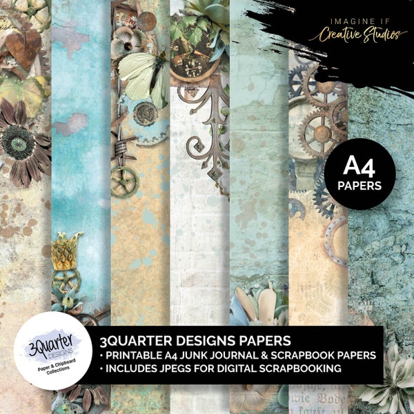 Industrial Chic | A4 Papers | 3Quarter Designs | Junk Journal Papers | Digital Scrapbooking Papers | Printable | Digital Download