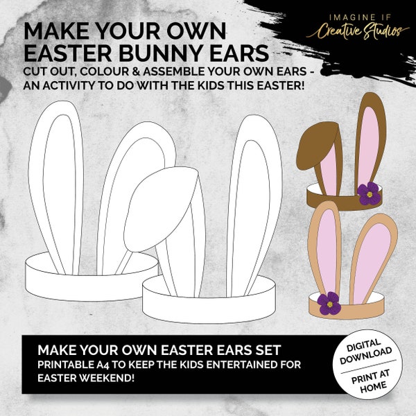 Easter Bunny Ears | Headband | Colouring In | Kids Activities | Digital Download | Quarantine and Holiday Activities for Kids | Printable