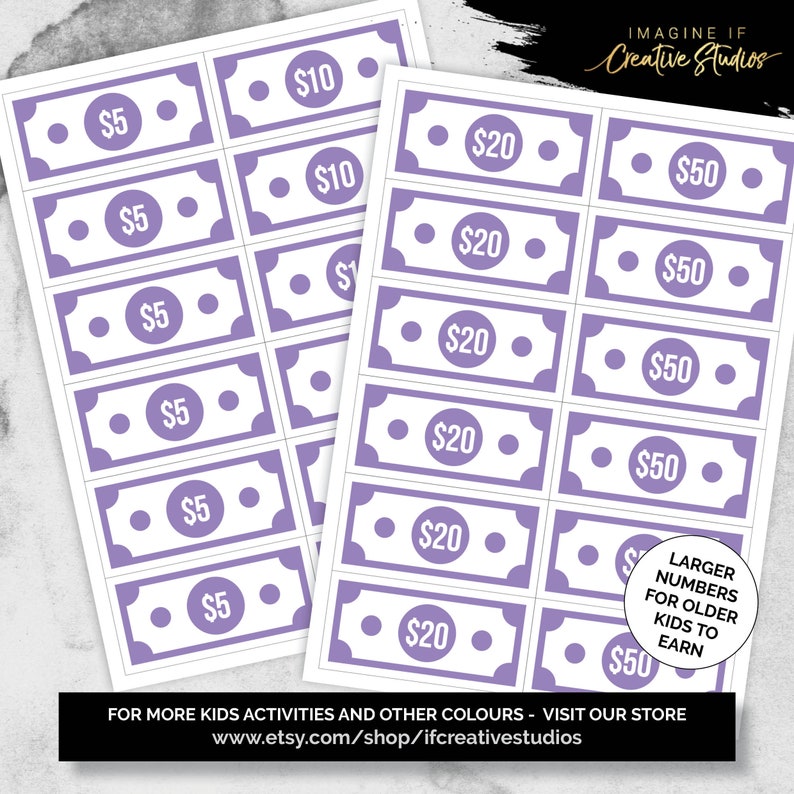 Purple Home Movie Night Tickets and Money Digital Download Quarantine and Holiday Activities for Kids Printable Chores Rewards zdjęcie 5